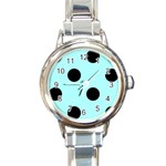 Polka Dots - Black on Celeste Cyan Round Italian Charm Watch
