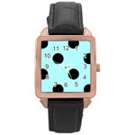 Polka Dots - Black on Celeste Cyan Rose Gold Leather Watch