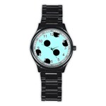 Polka Dots - Black on Celeste Cyan Stainless Steel Round Watch