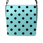 Polka Dots - Black on Celeste Cyan Flap Closure Messenger Bag (L)