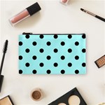 Polka Dots - Black on Celeste Cyan Cosmetic Bag (S)