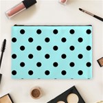 Polka Dots - Black on Celeste Cyan Cosmetic Bag (L)