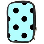 Polka Dots - Black on Celeste Cyan Compact Camera Leather Case