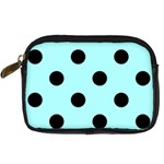 Polka Dots - Black on Celeste Cyan Digital Camera Leather Case