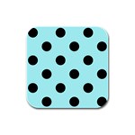 Polka Dots - Black on Celeste Cyan Rubber Square Coaster (4 pack)