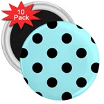 Polka Dots - Black on Celeste Cyan 3  Magnet (10 pack)