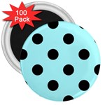 Polka Dots - Black on Celeste Cyan 3  Magnet (100 pack)