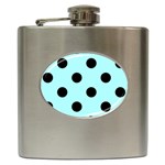 Polka Dots - Black on Celeste Cyan Hip Flask (6 oz)