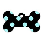 Polka Dots - Celeste Cyan on Black Dog Tag Bone (One Side)