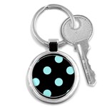 Polka Dots - Celeste Cyan on Black Key Chain (Round)