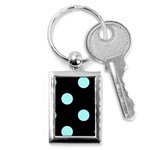 Polka Dots - Celeste Cyan on Black Key Chain (Rectangle)