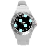 Polka Dots - Celeste Cyan on Black Round Plastic Sport Watch (L)