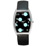 Polka Dots - Celeste Cyan on Black Barrel Style Metal Watch