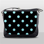Polka Dots - Celeste Cyan on Black Messenger Bag