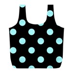 Polka Dots - Celeste Cyan on Black Full Print Recycle Bag (L)