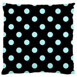 Polka Dots - Celeste Cyan on Black Large Cushion Case (Two Sides)