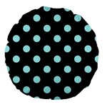 Polka Dots - Celeste Cyan on Black Large 18  Premium Round Cushion