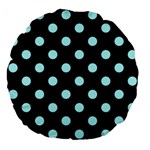 Polka Dots - Celeste Cyan on Black Large 18  Premium Flano Round Cushion