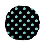 Polka Dots - Celeste Cyan on Black Standard 15  Premium Round Cushion