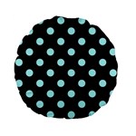 Polka Dots - Celeste Cyan on Black Standard 15  Premium Flano Round Cushion