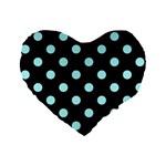 Polka Dots - Celeste Cyan on Black Standard 16  Premium Flano Heart Shape Cushion