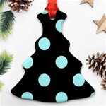 Polka Dots - Celeste Cyan on Black Christmas Tree Ornament (Two Sides)