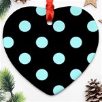 Polka Dots - Celeste Cyan on Black Ornament (Heart)