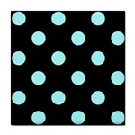 Polka Dots - Celeste Cyan on Black Tile Coaster