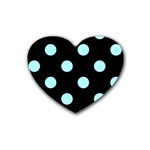 Polka Dots - Celeste Cyan on Black Heart Coaster (4 pack)