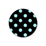 Polka Dots - Celeste Cyan on Black Rubber Coaster (Round)