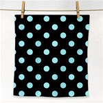 Polka Dots - Celeste Cyan on Black Face Towel