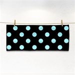Polka Dots - Celeste Cyan on Black Hand Towel