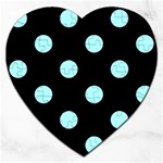 Polka Dots - Celeste Cyan on Black Jigsaw Puzzle (Heart)