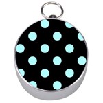 Polka Dots - Celeste Cyan on Black Silver Compass
