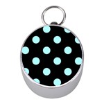 Polka Dots - Celeste Cyan on Black Silver Compass (Mini)