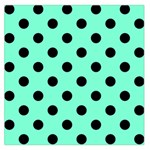 Polka Dots - Black on Aquamarine Large Satin Scarf (Square)