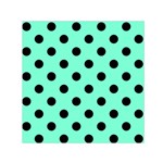 Polka Dots - Black on Aquamarine Small Satin Scarf  (Square)