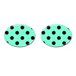 Polka Dots - Black on Aquamarine Cufflinks (Oval)