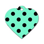 Polka Dots - Black on Aquamarine Dog Tag Heart (One Side)