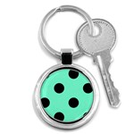 Polka Dots - Black on Aquamarine Key Chain (Round)