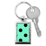 Polka Dots - Black on Aquamarine Key Chain (Rectangle)