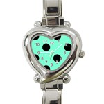 Polka Dots - Black on Aquamarine Heart Italian Charm Watch
