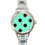 Polka Dots - Black on Aquamarine Round Italian Charm Watch