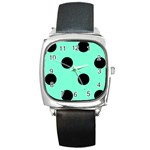 Polka Dots - Black on Aquamarine Square Metal Watch