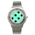 Polka Dots - Black on Aquamarine Stainless Steel Watch