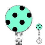 Polka Dots - Black on Aquamarine Stainless Steel Nurses Watch