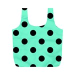Polka Dots - Black on Aquamarine Full Print Recycle Bag (M)