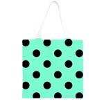 Polka Dots - Black on Aquamarine Grocery Light Tote Bag