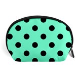 Polka Dots - Black on Aquamarine Accessory Pouch (Large)