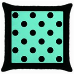 Polka Dots - Black on Aquamarine Throw Pillow Case (Black)